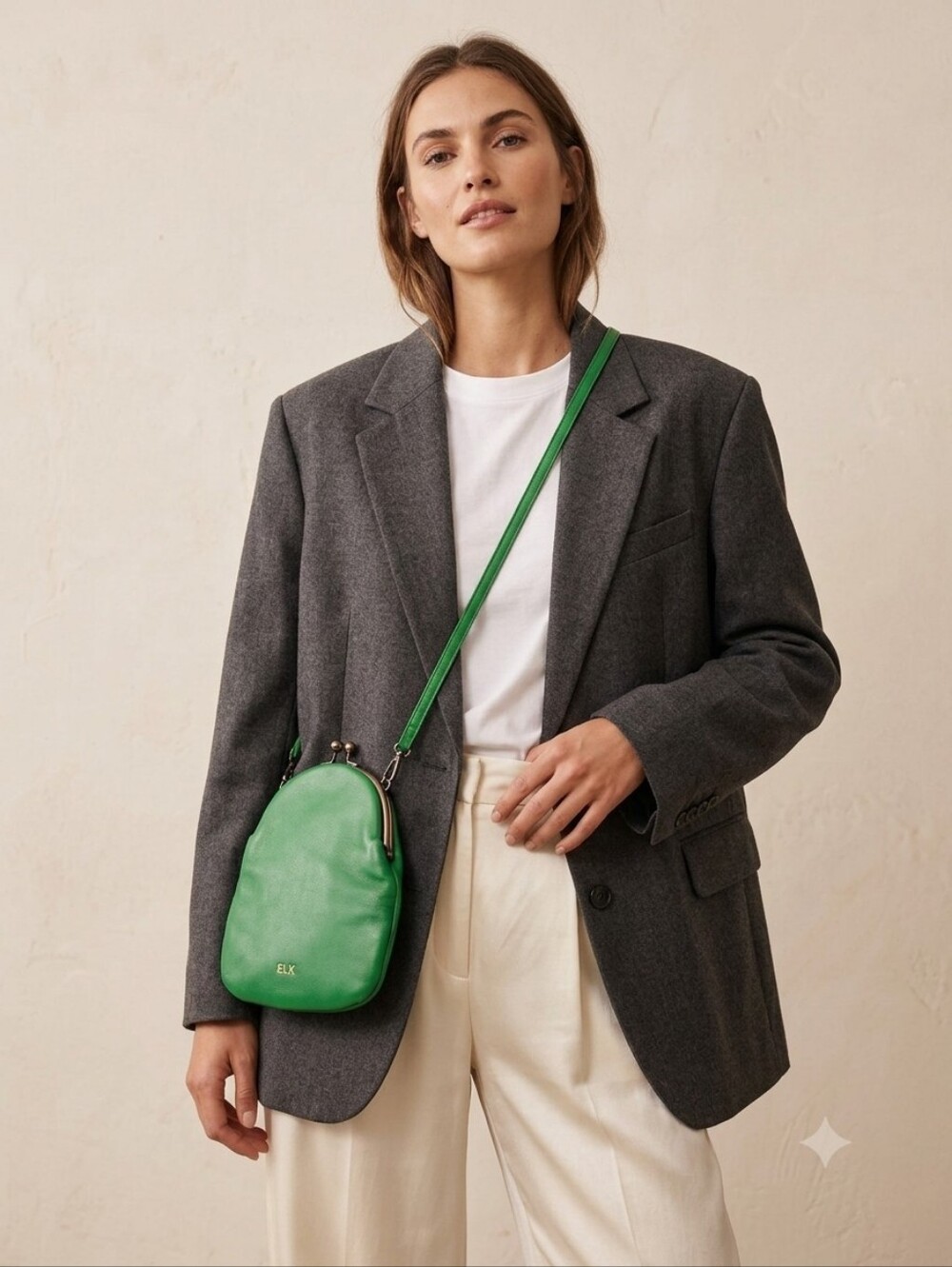 Elk Green Leather Mini Crossbody Bag Kiss Lock Closure